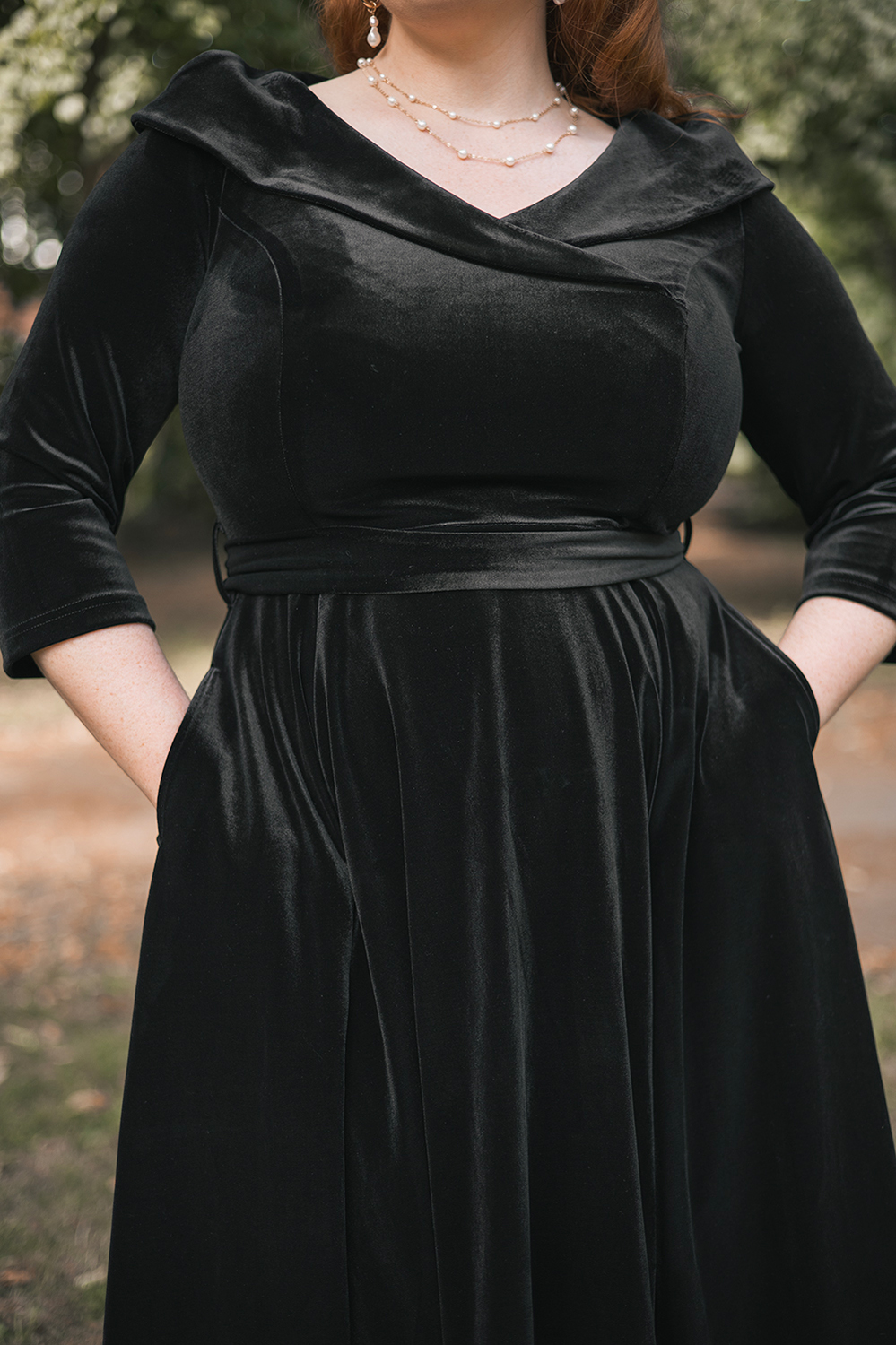 Pheobe Black Velvet Swing Dress in Plus Size